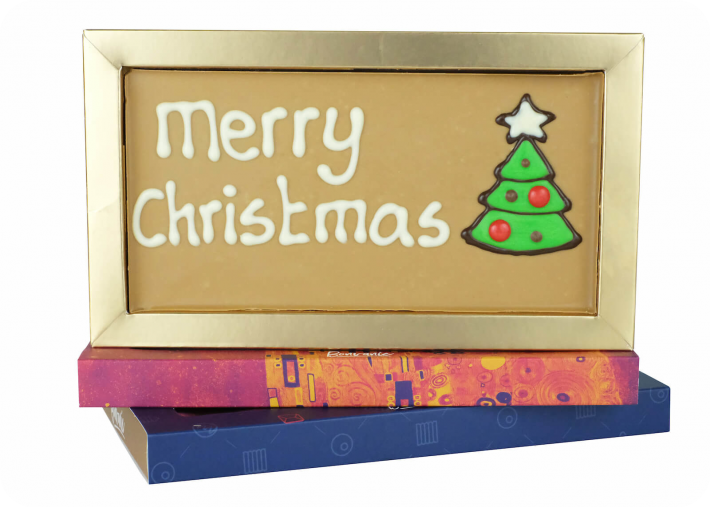 Chocolade kerstkaart met tekst: Merry Christmas