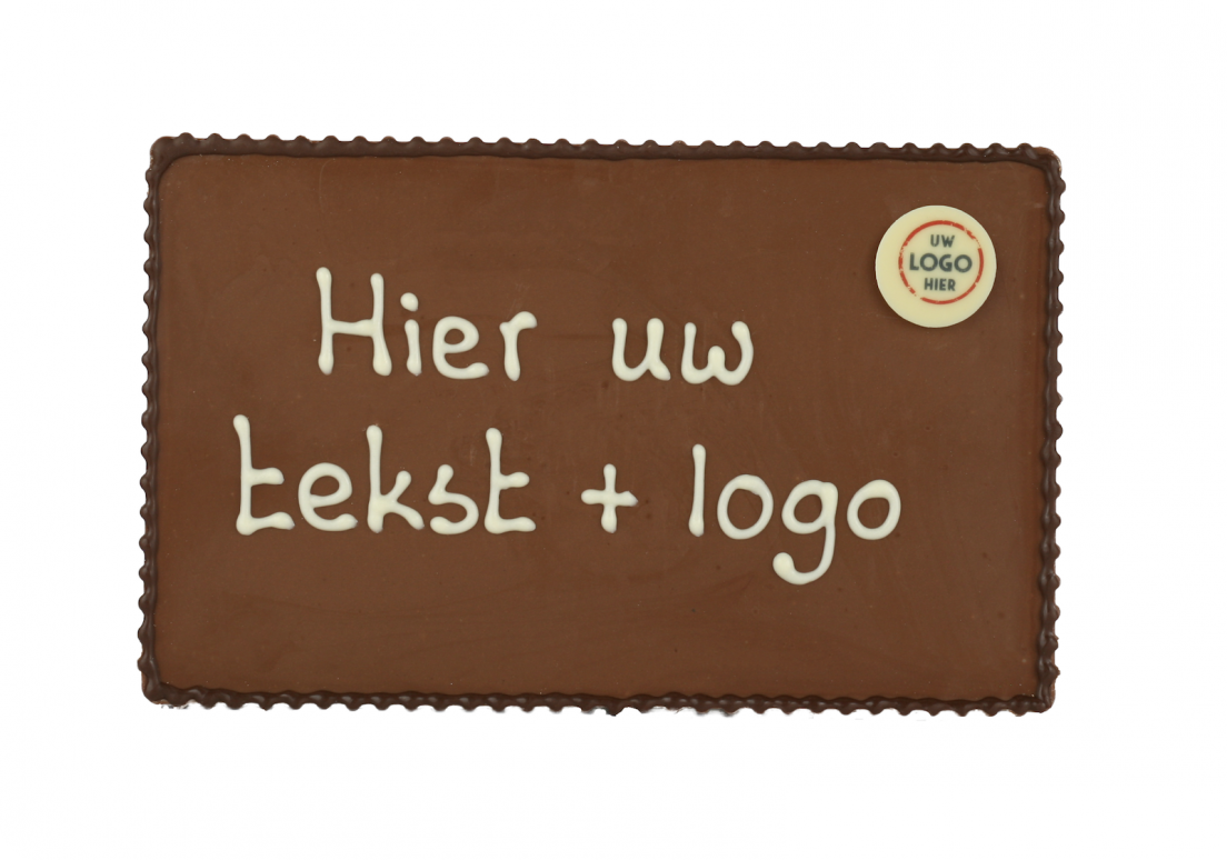 chocoladeplakkaat met tekst en logo