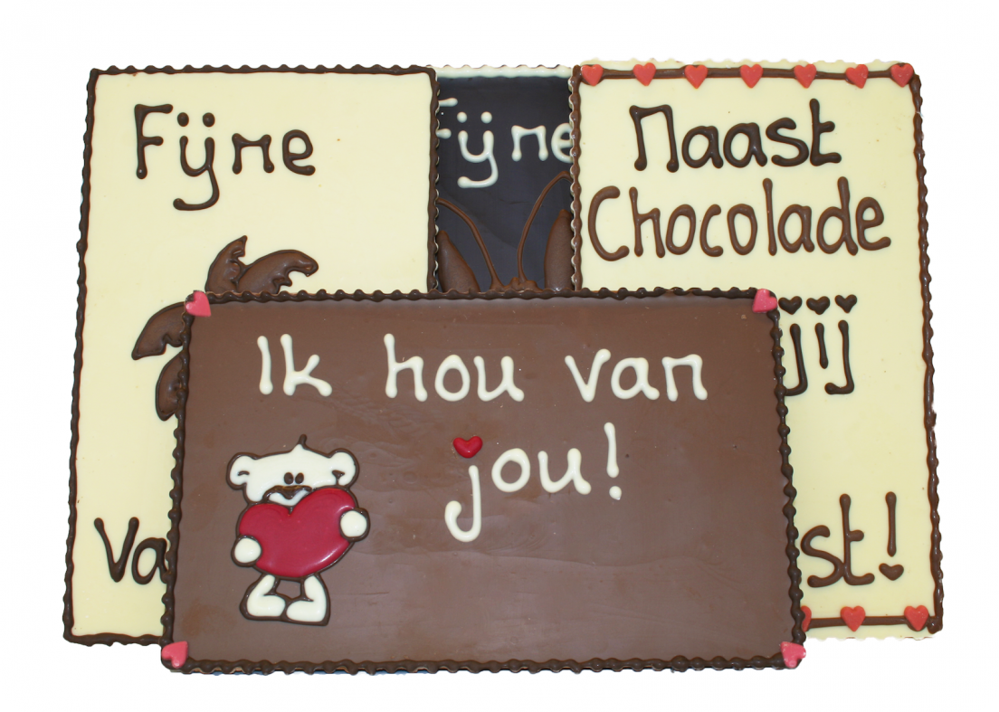 Voorbeelden van chocoladeplakkaten met tekst